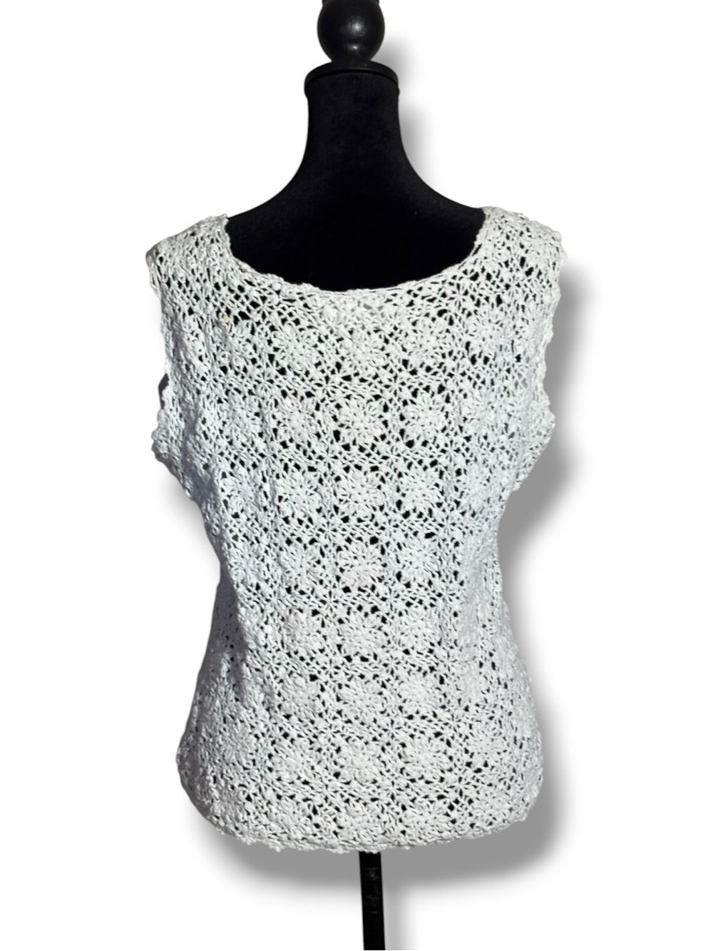 Chico's White Sleeveless with Thick Straps Crochet Loose Fit Layerable Tank Top - Picture 6 of 16